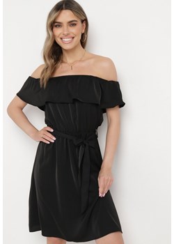 Czarna Hiszpanka Sukienka z Materiałowym Paskiem o Rozkloszowanym Kroju Konielle ze sklepu Born2be Odzież w kategorii Sukienki - zdjęcie 170441278