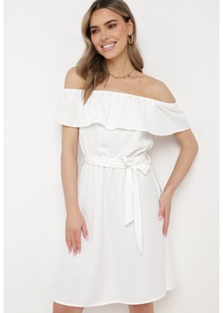 Biała Hiszpanka Sukienka z Materiałowym Paskiem o Rozkloszowanym Kroju Konielle ze sklepu Born2be Odzież w kategorii Sukienki - zdjęcie 170441285