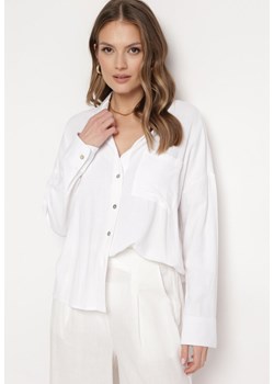 Biała Koszula z Lnu i Wiskozy o Klasycznym Fasonie Calypia ze sklepu Born2be Odzież w kategorii Koszule damskie - zdjęcie 170441965