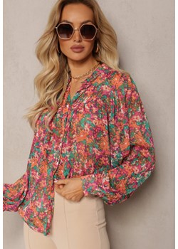Różowo-Zielona Koszula w Kwiatowy Wzór z Prześwitującej Tkaniny Omertala ze sklepu Renee odzież w kategorii Koszule damskie - zdjęcie 170444345