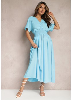 Niebieska Rozkloszowana Sukienka Długa o Kopertowym Kroju Alarava ze sklepu Renee odzież w kategorii Sukienki - zdjęcie 170444505