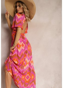 Fioletowo-Pomarańczowa Sukienka Rozkloszowana z Dekoltem w V Natica ze sklepu Renee odzież w kategorii Sukienki - zdjęcie 170444635