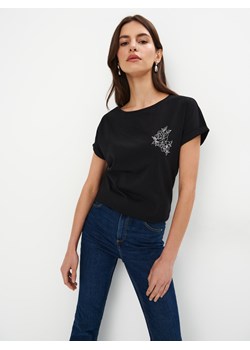Mohito - Bawełniany czarny t-shirt z nadrukiem - czarny ze sklepu Mohito w kategorii Bluzki damskie - zdjęcie 170446985