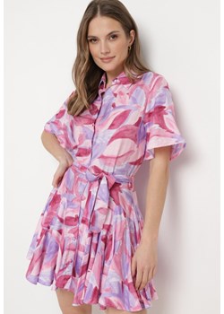Fioletowo-Różowa Sukienka Rozkloszowana z Falbankami i Paskiem Aquamar ze sklepu Born2be Odzież w kategorii Sukienki - zdjęcie 170448567