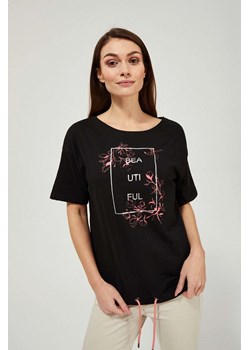 Bawełniana bluzka z napisem "Beautiful" czarna ze sklepu Moodo.pl w kategorii Bluzki damskie - zdjęcie 170453227