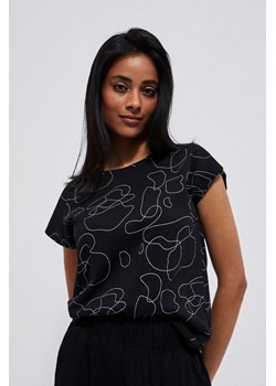 Bawełniana bluzka z delikatnym nadrukiem i krótkimi rękawami czarna ze sklepu Moodo.pl w kategorii Bluzki damskie - zdjęcie 170453499