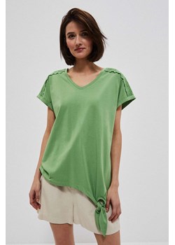 Bawełniana bluzka z wiązaniem malahitowa ze sklepu Moodo.pl w kategorii Bluzki damskie - zdjęcie 170453789