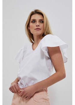 Koszula z bufiastymi rękawami i dekoltem w serek biała ze sklepu Moodo.pl w kategorii Bluzki damskie - zdjęcie 170454128