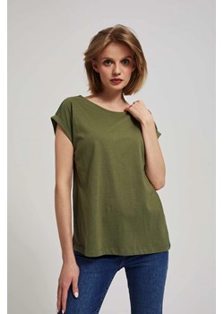 Bawełniany t-shirt oliwkowy ze sklepu Moodo.pl w kategorii Bluzki damskie - zdjęcie 170455259