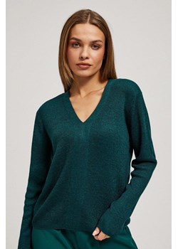 Dopasowany sweter z dekoltem w serek szmaragdowy ze sklepu Moodo.pl w kategorii Swetry damskie - zdjęcie 170455977
