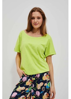 Bawełniany t-shirt z okrągłym dekoltem i szerokimi krótkimi rękawami neonowy ze sklepu Moodo.pl w kategorii Bluzki damskie - zdjęcie 170457777
