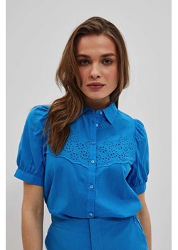 Koszula z bufiastymi rękawami lazurowa ze sklepu Moodo.pl w kategorii Koszule damskie - zdjęcie 170462645