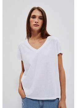 Bawełniana bluzka z dekoltem w serek biała ze sklepu Moodo.pl w kategorii Bluzki damskie - zdjęcie 170462886
