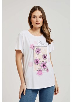T-shirt z printem i napisem biały ze sklepu Moodo.pl w kategorii Bluzki damskie - zdjęcie 170462966