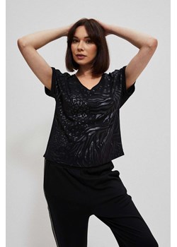 Bawełniana bluzka z błyszczącym nadrukiem czarna ze sklepu Moodo.pl w kategorii Bluzki damskie - zdjęcie 170463589