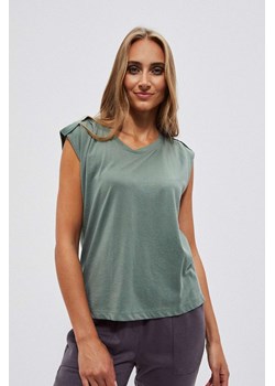 Bawełniana bluzka z krótkim rękawkiem oliwkowa ze sklepu Moodo.pl w kategorii Bluzki damskie - zdjęcie 170464278