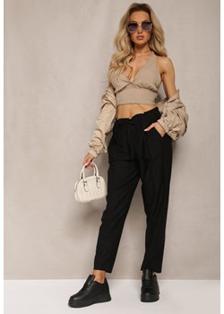Czarne Spodnie Paper Bag z Elastyczną Talią i Sznurkiem Klemiordia ze sklepu Renee odzież w kategorii Spodnie damskie - zdjęcie 170465995