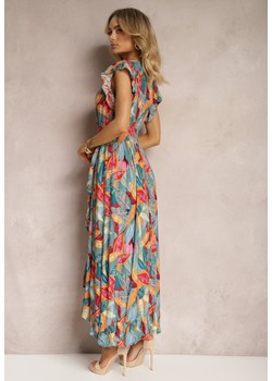 Niebiesko-Różowa Sukienka z Asymetrycznym Rozkloszowanym Dołem z Falbanką i Gumką w Talii Luare ze sklepu Renee odzież w kategorii Sukienki - zdjęcie 170466097