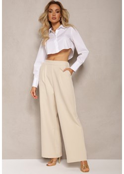 Jasnobeżowe Szerokie Spodnie w Eleganckim Stylu Hanessame ze sklepu Renee odzież w kategorii Spodnie damskie - zdjęcie 170466116