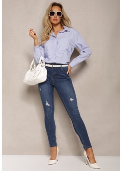 Granatowe Jeansy o Fasonie Skinny Ozdobione Przedarciami Erisea ze sklepu Renee odzież w kategorii Jeansy damskie - zdjęcie 170466126