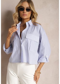 Jasnoniebieska Krótka Koszula w Paski z Kieszeniami Buella ze sklepu Renee odzież w kategorii Koszule damskie - zdjęcie 170466156