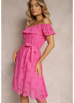 Różowa Hiszpanka Sukienka z Haftowanym Wzorem Wiązana w Talii Florana ze sklepu Renee odzież w kategorii Sukienki - zdjęcie 170466196