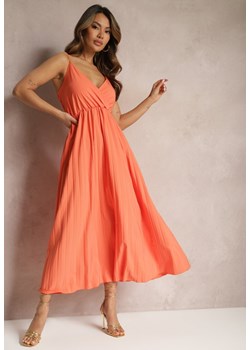 Pomarańczowa Długa Sukienka Kopertowa o Rozkloszowanym Kroju na Ramiączkach Kaemera ze sklepu Renee odzież w kategorii Sukienki - zdjęcie 170466226