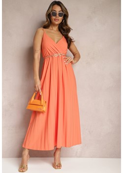 Pomarańczowa Długa Sukienka Kopertowa o Rozkloszowanym Kroju na Ramiączkach Kaemera ze sklepu Renee odzież w kategorii Sukienki - zdjęcie 170466227
