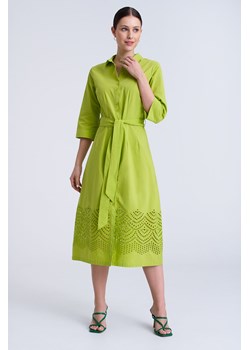 Długa sukienka damska - szmizjerka z ażurowym dołem - zielona ze sklepu 5.10.15 w kategorii Sukienki - zdjęcie 170469715