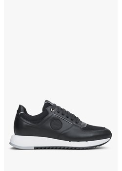 Estro: Czarne skórzane sneakersy męskie z elastyczną podeszwą ze sklepu Estro w kategorii Buty sportowe męskie - zdjęcie 170471939