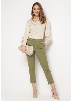 Zielone Spodnie z Regularną Talią i Gumką w Pasie Suirelle ze sklepu Born2be Odzież w kategorii Spodnie damskie - zdjęcie 170478575