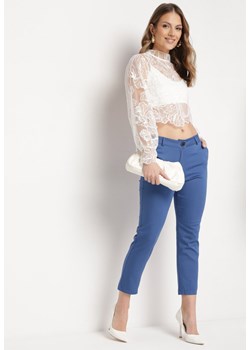 Granatowe Spodnie z Nogawkami 7/8 z Regularną Talią Kintsu ze sklepu Born2be Odzież w kategorii Spodnie damskie - zdjęcie 170478596
