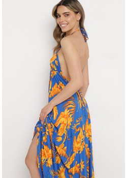 Niebieska Letnia Sukienka Maxi w Kwiatowy Wzór o Rozkloszowanym Dole z Wiskozy Heviana ze sklepu Born2be Odzież w kategorii Sukienki - zdjęcie 170478779