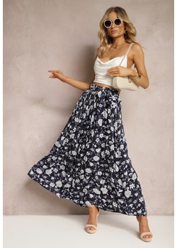Granatowa Bawełniana Spódnica o Długim Fasonie w Kwiaty Danrica ze sklepu Renee odzież w kategorii Spódnice - zdjęcie 170478837