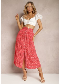 Czerwona Maxi Spódnica Rozkloszowana w Kwiaty z Guzikami Kessame ze sklepu Renee odzież w kategorii Spódnice - zdjęcie 170478867