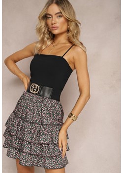 Czarna Spódnica Mini z Szerokim Paskiem z Klamrą i Falbankami Branja ze sklepu Renee odzież w kategorii Spódnice - zdjęcie 170478927
