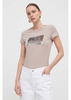 Armani Exchange t-shirt bawełniany kolor beżowy 8NYTDL YJ73Z ze sklepu ANSWEAR.com w kategorii Bluzki damskie - zdjęcie 170479615
