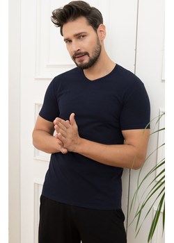 Granatowa koszulka męska na krótki rękaw w serek Ikar, Kolor granatowy, Rozmiar M, Italian Fashion ze sklepu Intymna w kategorii T-shirty męskie - zdjęcie 170480078