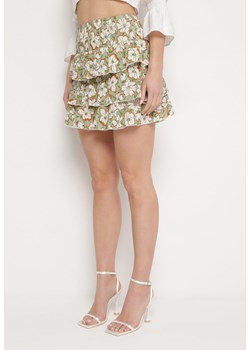 Zielona Spódnica Mini Ozdobiona Falbankami i Kwiatowym Wzorem Persava ze sklepu Born2be Odzież w kategorii Spódnice - zdjęcie 170495385