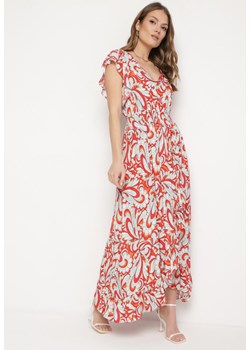 Beżowo-Pomarańczowa Asymetryczna Sukienka z Gumką w Pasie z Falbankami z Wiskozy Venimra ze sklepu Born2be Odzież w kategorii Sukienki - zdjęcie 170495395