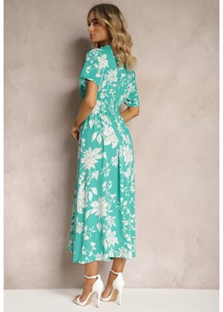 Jasnozielona Rozkloszowana Sukienka Kopertowa z Kwiatowym Wzorem Mareal ze sklepu Renee odzież w kategorii Sukienki - zdjęcie 170495815