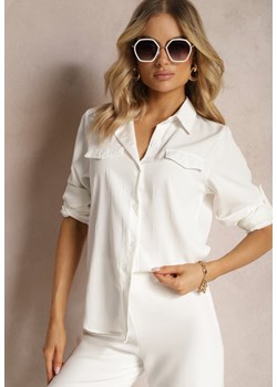 Biała Koszula Elegancka o Klasycznym Kroju z Subtelnym Printem Heattia ze sklepu Renee odzież w kategorii Koszule damskie - zdjęcie 170495828