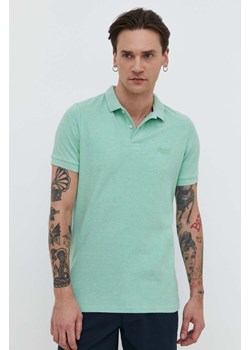 Superdry polo bawełniane kolor turkusowy gładki ze sklepu ANSWEAR.com w kategorii T-shirty męskie - zdjęcie 170501527