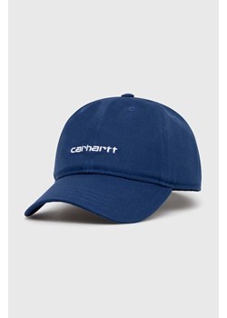 Carhartt WIP czapka z daszkiem bawełniana Canvas Script Cap kolor granatowy z aplikacją I028876.22TXX ze sklepu PRM w kategorii Czapki z daszkiem męskie - zdjęcie 170503109