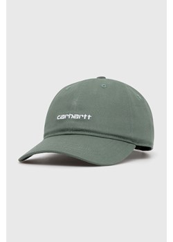 Carhartt WIP czapka z daszkiem bawełniana Canvas Script Cap kolor zielony z aplikacją I028876.22XXX ze sklepu PRM w kategorii Czapki z daszkiem damskie - zdjęcie 170503115