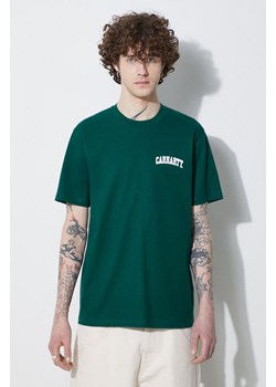 Carhartt WIP t-shirt bawełniany S/S University Script T-Shirt męski kolor zielony z nadrukiem I028991.22VXX ze sklepu PRM w kategorii T-shirty męskie - zdjęcie 170503526