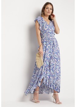 Niebieska Asymetryczna Sukienka z Gumką w Pasie z Falbankami z Wiskozy Venimra ze sklepu Born2be Odzież w kategorii Sukienki - zdjęcie 170509089