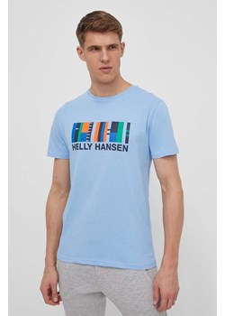 Helly Hansen t-shirt bawełniany męski kolor niebieski z nadrukiem ze sklepu ANSWEAR.com w kategorii T-shirty męskie - zdjęcie 170510276
