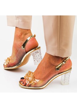 Złote silikonowe sandały damskie na słupku z kryształami, transparentn ze sklepu suzana.pl w kategorii Sandały damskie - zdjęcie 170515927