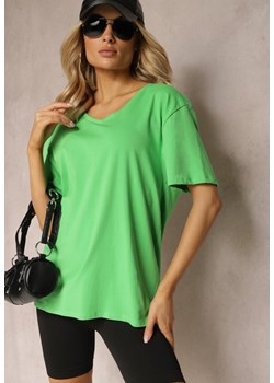 Zielona Bluzka z Elastycznej Bawełny z Dekoltem V Engorgia ze sklepu Renee odzież w kategorii Bluzki damskie - zdjęcie 170523197